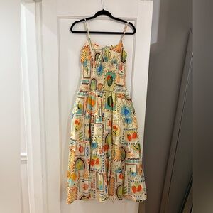 Moon River fruit print spaghetti strap midi length Sundress